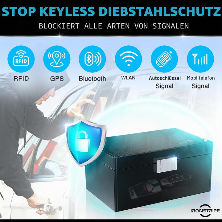 Ironstripe Keyless Go Schutz Autoschlüssel Box, Extra Gross 19 x 12 x 9 cm Faraday Box, Diebstahlsch
