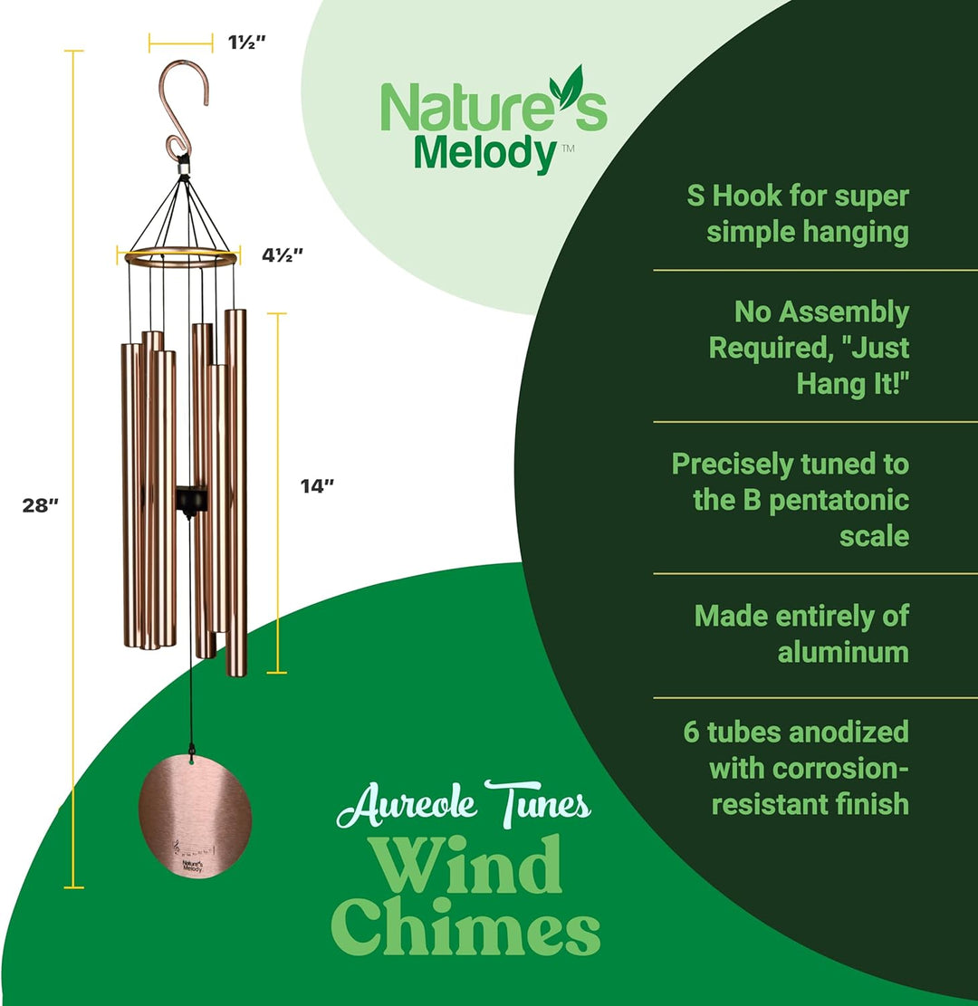 Nature's Melody Aureole Tunes Windspiel – Outdoor-Windspiel mit 6 Röhren, in B-Pentatonik gestimmt,