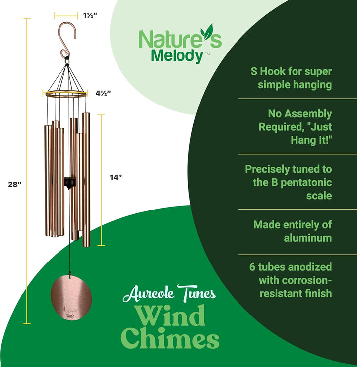 Nature's Melody Aureole Tunes Windspiel – Outdoor-Windspiel mit 6 Röhren, in B-Pentatonik gestimmt,