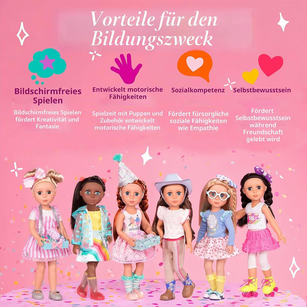 Glitter Girls Puppe Charlie – Bewegliche 36 cm Puppe mit Puppenkleidung, Zubehör und roten langen Ha