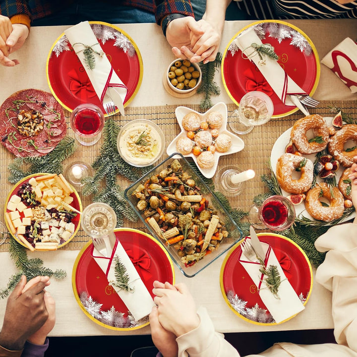 PARTY GO 96 Stück Pappteller Weihnachten, Partygeschirr Set Weihnachtsparty Pappteller Servietten Pa
