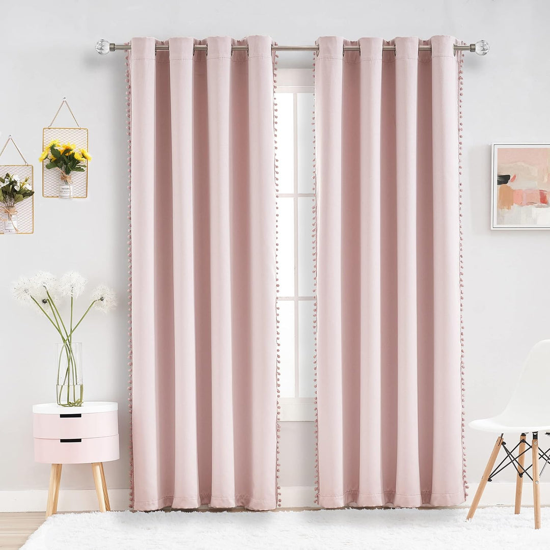 Treatmentex Blickdicht Vorhang mit Pompons Rosa Vorhang mit Ösen Landhausstil Wärmeisoliert Thermovo
