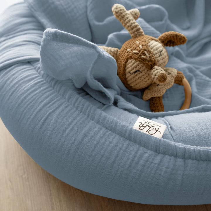 PaLulli Babynest aus 100% Musselin Baumwolle Premium Kuschelnest Babynestchen 100x60cm Klettverschlu