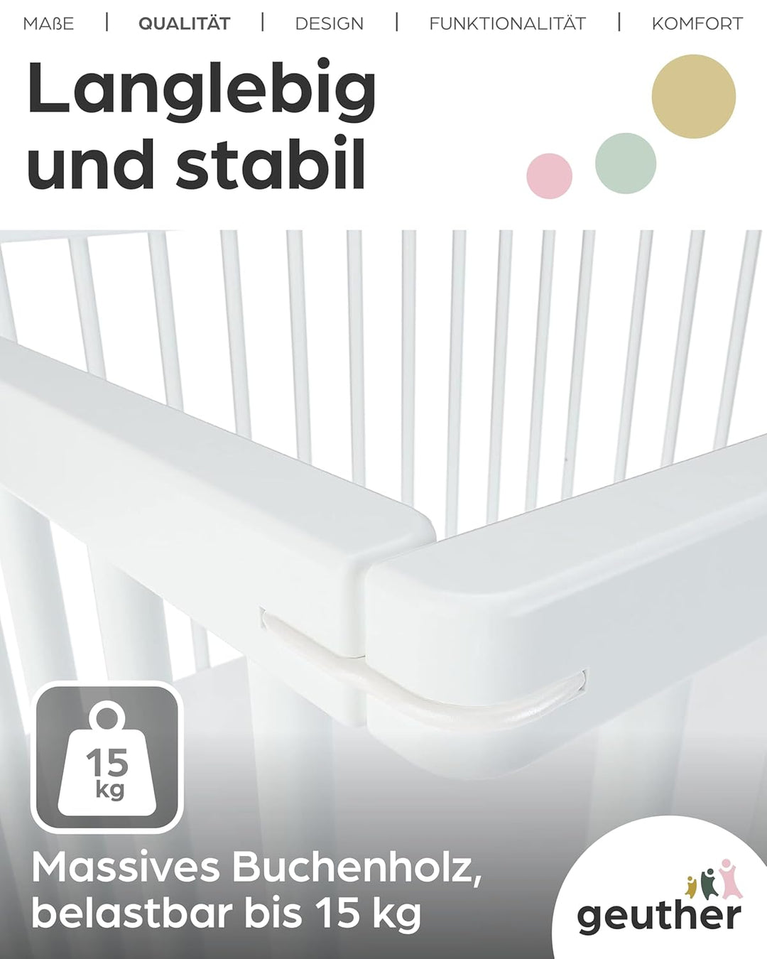 Laufgitter Baby Leon, 75x95 cm, 3-fach höhenverstellbar, schadstoffrei in Holz Weiss I Mobiler Laufs