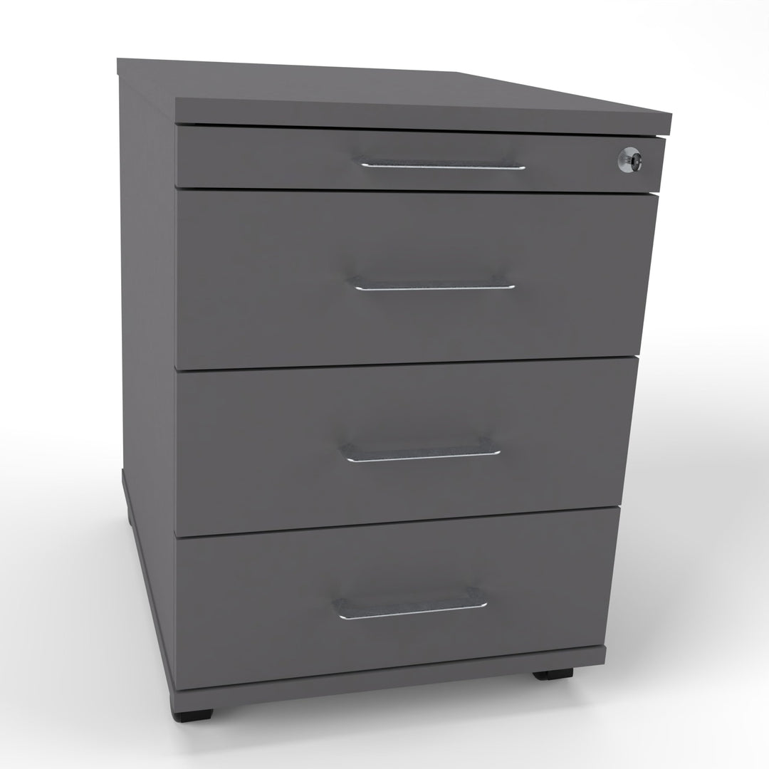 Rollcontainer CADI 43×58×59 cm – abschliessbarer Bürocontainer in Graphit mit Orga- & 3 Universal-Sc