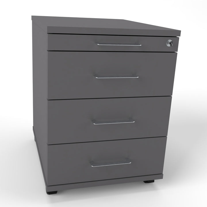 Rollcontainer CADI 43×58×59 cm – abschliessbarer Bürocontainer in Graphit mit Orga- & 3 Universal-Sc