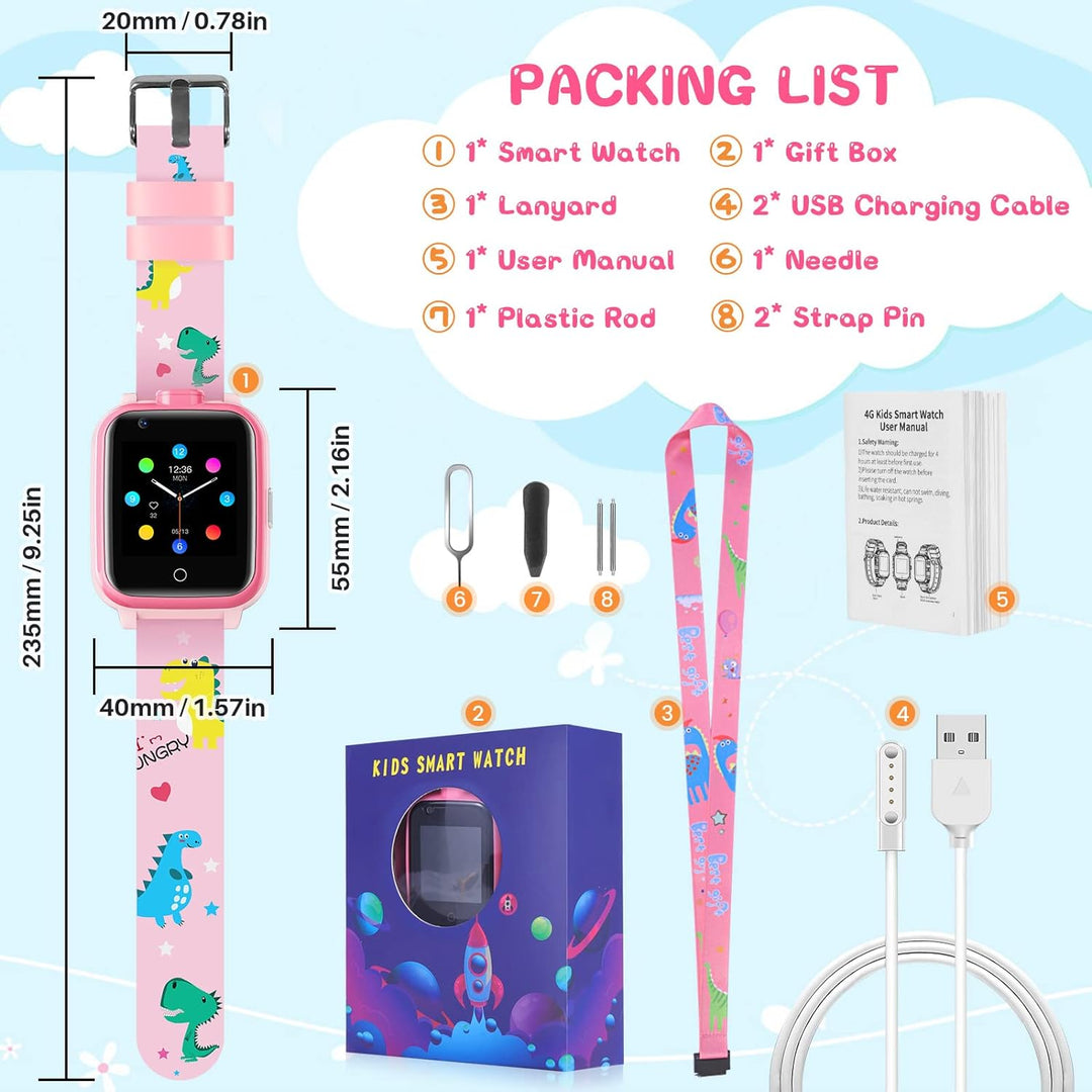 Mingfuxin 4G Kinder-Smartwatch, Wasserdichtes Smartwatch-Telefon mit Dual-Kamera, Kinder-GPS-Tracker