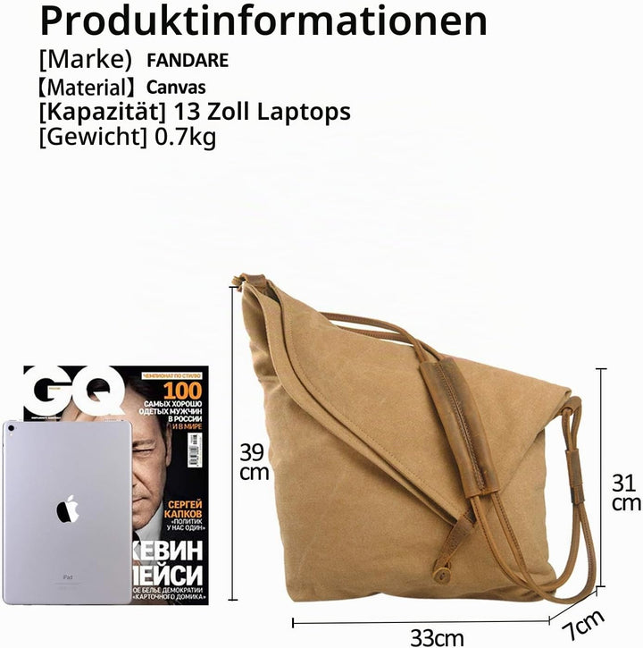 FANDARE Retro Umhängetasche Männer/Frauen 13 Zoll Laptop Business Crossbody Bag Outdoor Reise Campin