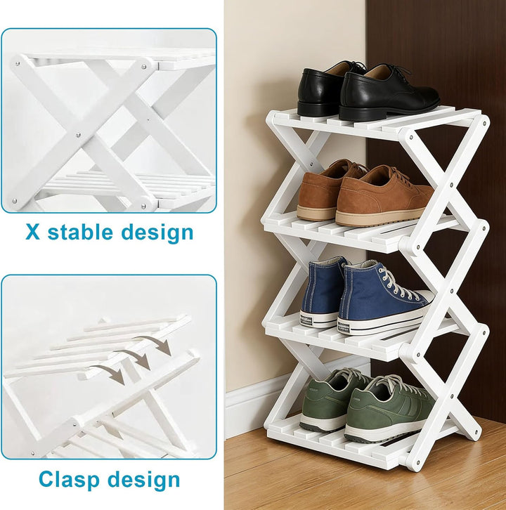 Faltbare Schuhregal, Bambus Kleines Schuhregal Vertikales Schuhregal Freistehendes Regal für Korrido