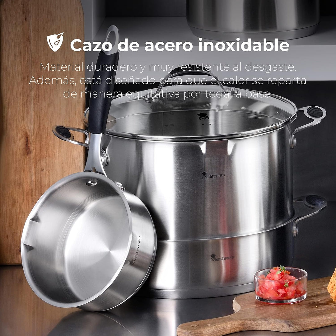 MasterPro Foodies Kasserolle, 1,3 l, 16 X 7,5 cm, Edelstahl, Antihaftbeschichtung, ergonomischer Gri