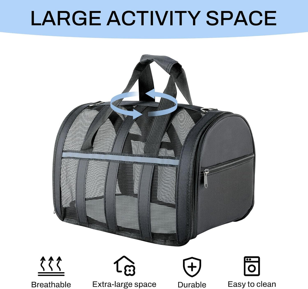 Flugtauglicher Haustierträger,atmungsaktives Mesh-Hund-Katzen-Reisetasche mit Reflektoren,tragbare H