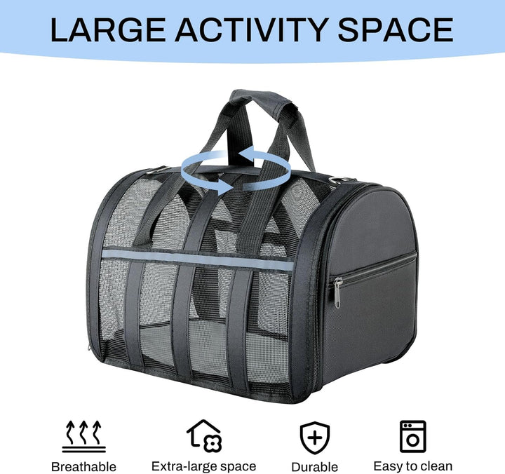 Flugtauglicher Haustierträger,atmungsaktives Mesh-Hund-Katzen-Reisetasche mit Reflektoren,tragbare H