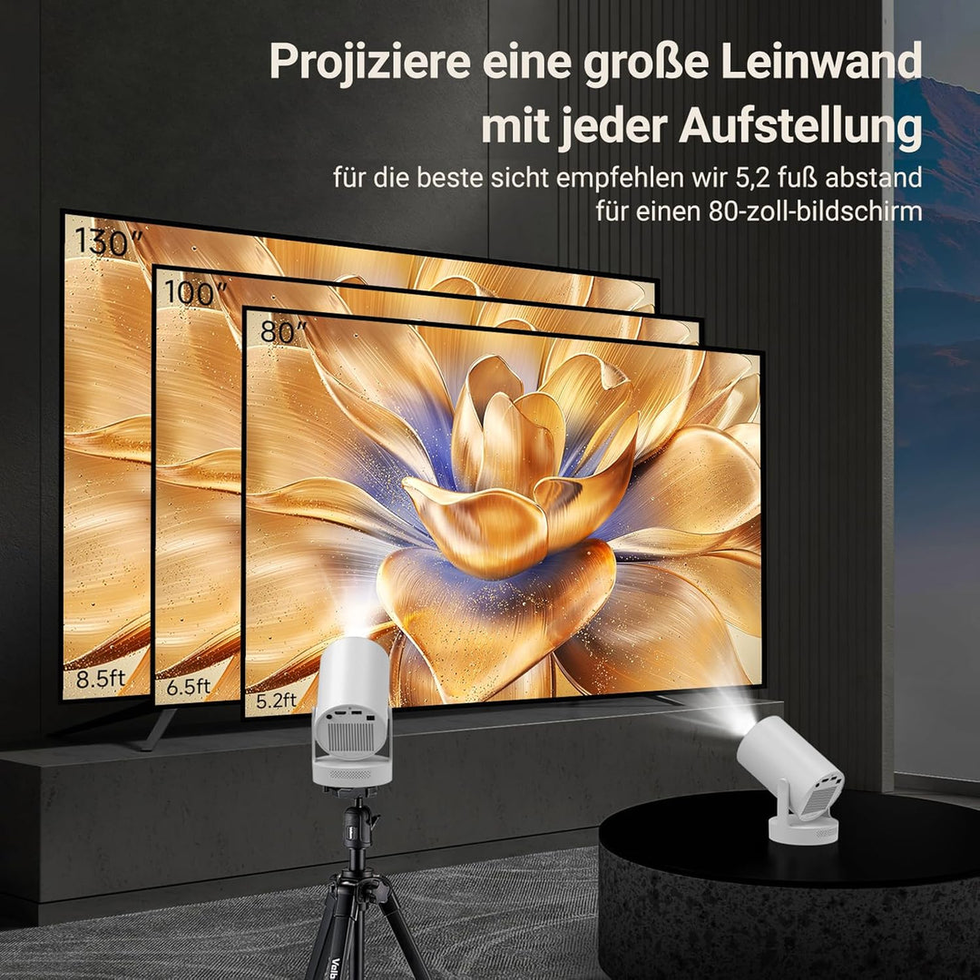 Mini Beamer,4K 1080P Smart Beamer,Projektor Tragbarer mit WiFi 6 und Bluetooth 5.4,Auto Trapezkorrek