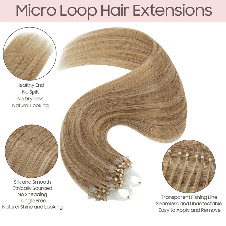 Silk-co Echthaar Microring Extensions Echthaar Micro Loop Hair Extension 100 Strähnen 50g 50cm-12P61