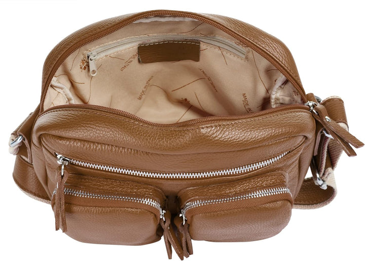 Samantha Look Umhängetasche echt Leder Damen | Made in Italy, Crossbody Bag mit Aussentaschen, Schul