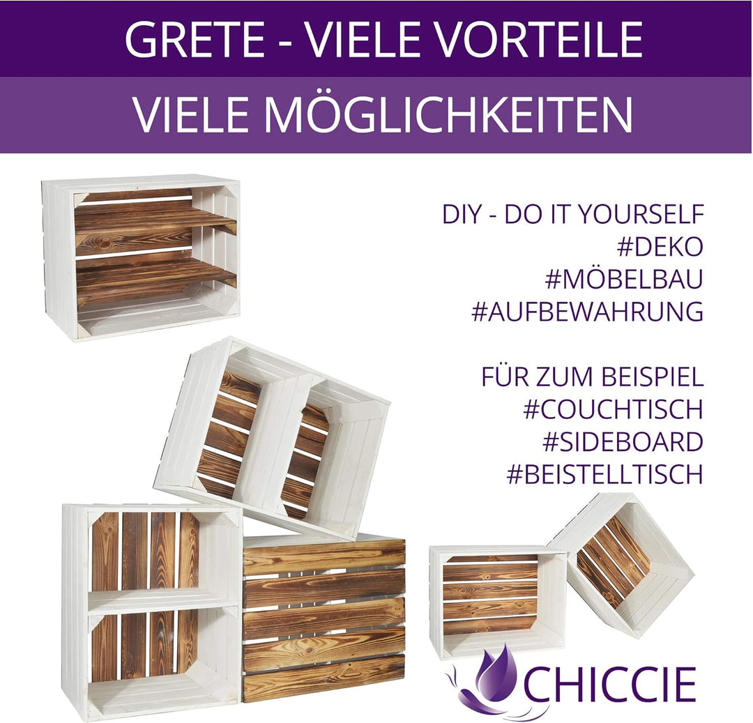 3 Set Holzkiste Grete 50x40x15cm - Geflammt Weiss Dekokiste Weinkiste 50x40x15cm Weiss Geflammt 3, 5