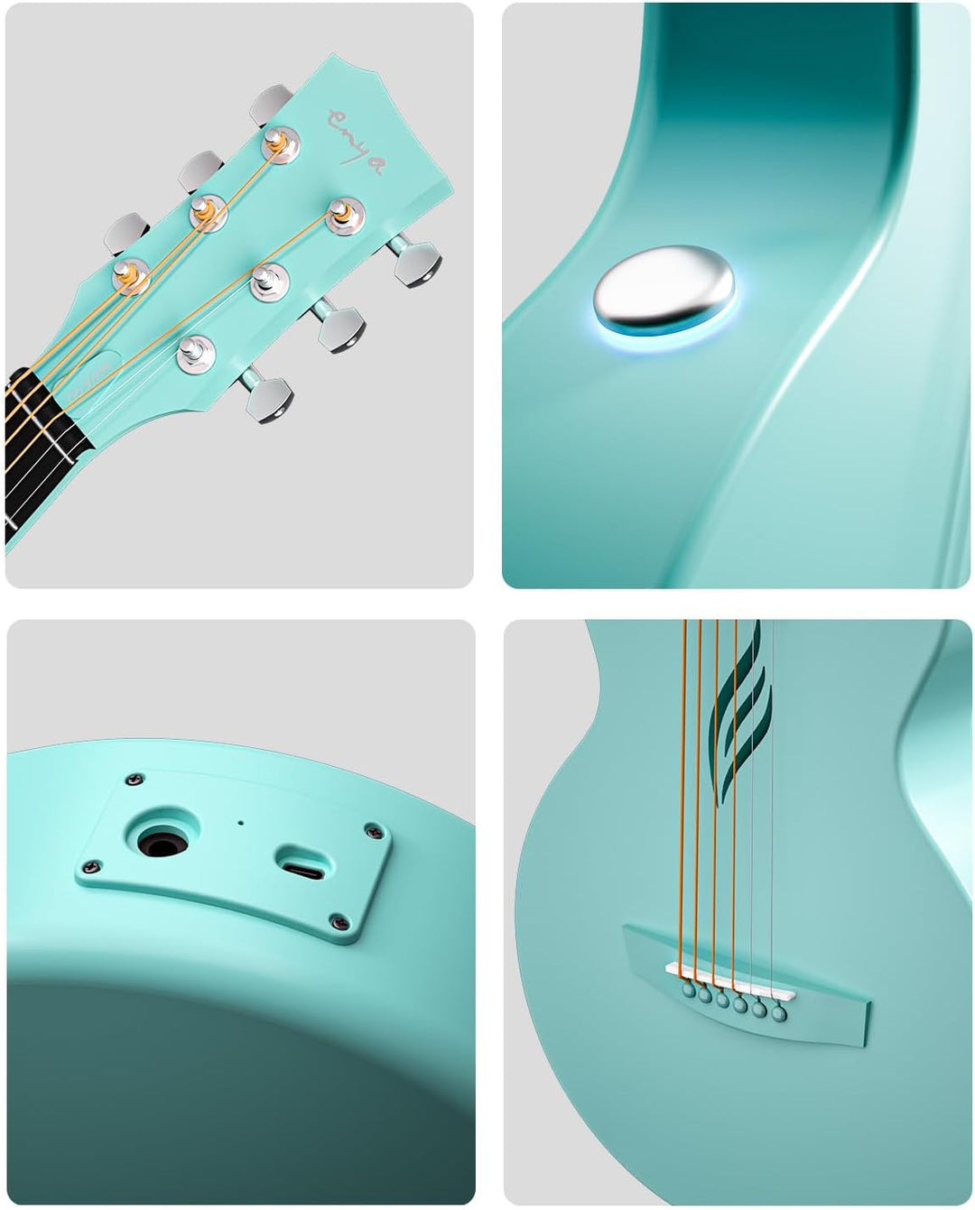 Enya E Gitarre Kinder Set - 35 Zoll Blau Nova Go SP1 Kohlefaser Akustik E-Guitar Beginner Kit mit Sm