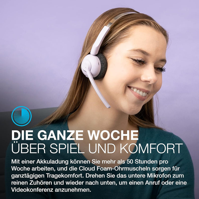 JLab Go Work Pop Wireless Headset mit Mikrofon: 50+ Std. Wiedergabezeit, Kopfhörer mit Mikrofon und