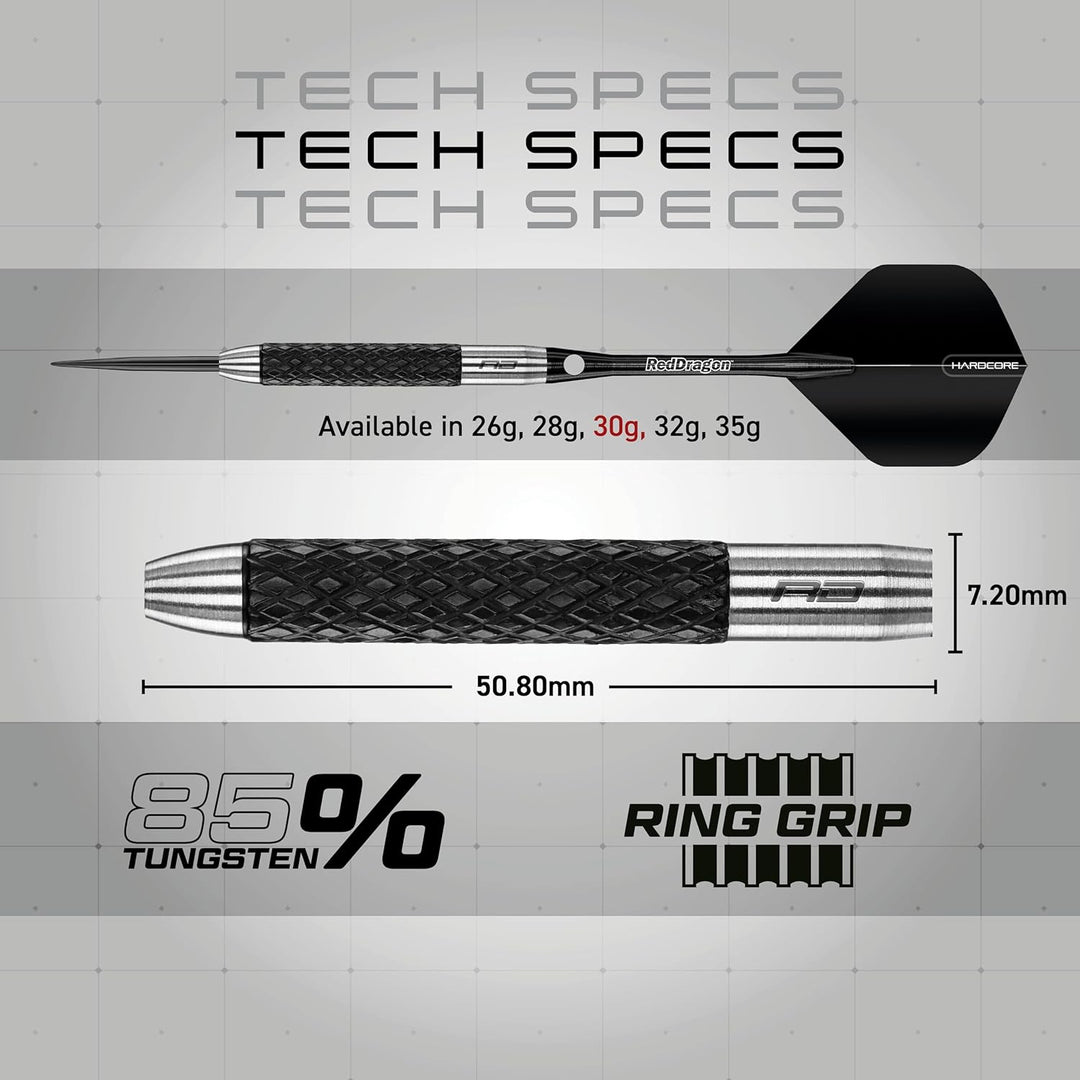 RED DRAGON Rat 26g, 28g, 25g, 30g, 32g oder 35g Tungsten Darts mit Flights und Schäfte 30.0 Gramm, 3