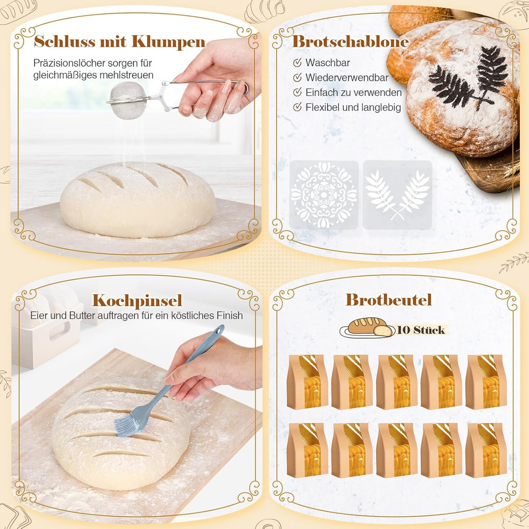 Gärkörbchen Für Sauerteig Starter Set, 25cm & 23cm Gärkorb Brot Backen, Sauerteig Starter Set Mit Sa
