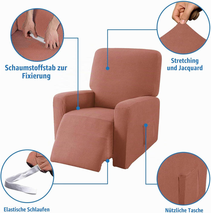 EBETA E Jacquard Sesselbezug, Sesselschoner, Stretchhusse für Relaxsessel Komplett, Elastisch Bezug