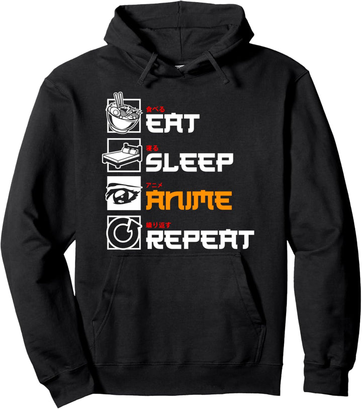 EAT SLEEP ANIME REPEAT Japanisch Manga Pullover Hoodie