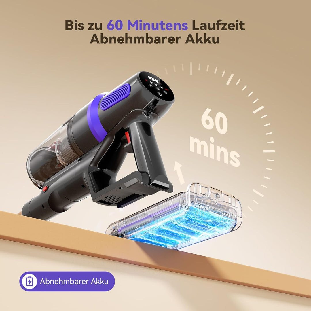 TechRise Akku Staubsauger 45000Pa/500W/60Min, Anti-Tangle-Bürste & 8-in-1-Funktion (Selbststehend) S