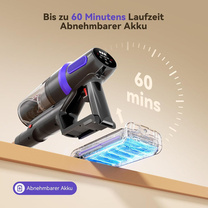 TechRise Akku Staubsauger 45000Pa/500W/60Min, Anti-Tangle-Bürste & 8-in-1-Funktion (Selbststehend) S