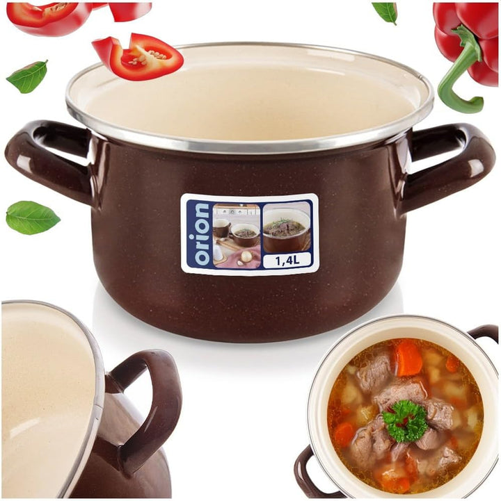 orion group Emaille Kochtopf 1,4 l Ø 16 cm Praktischer Kochtopf mit | ergonomischen Griffen Für alle