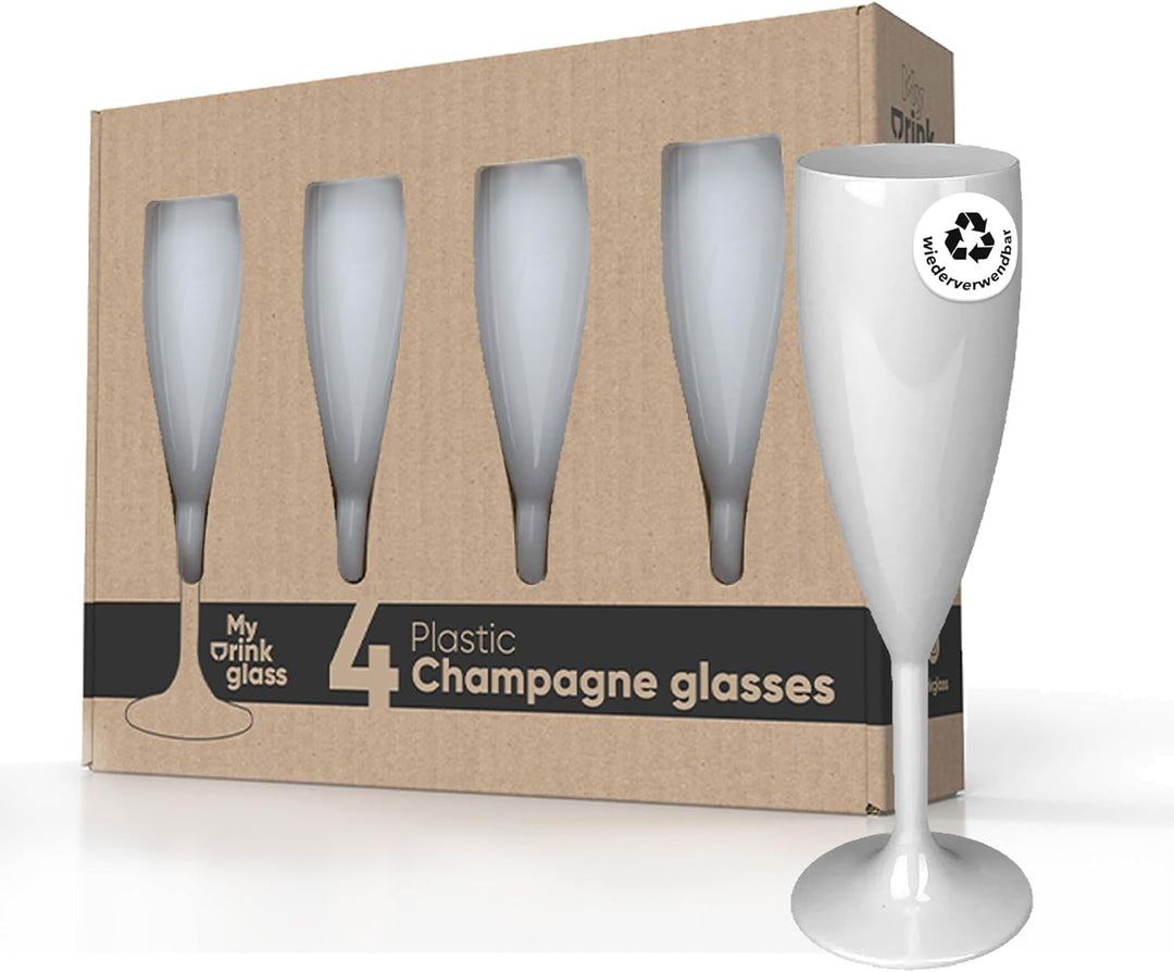 MyDrinkglass Sektgläser Plastik Givet | Weiss Champagner Gläser | 4 Stück | Kunststoff Gläser | Camp