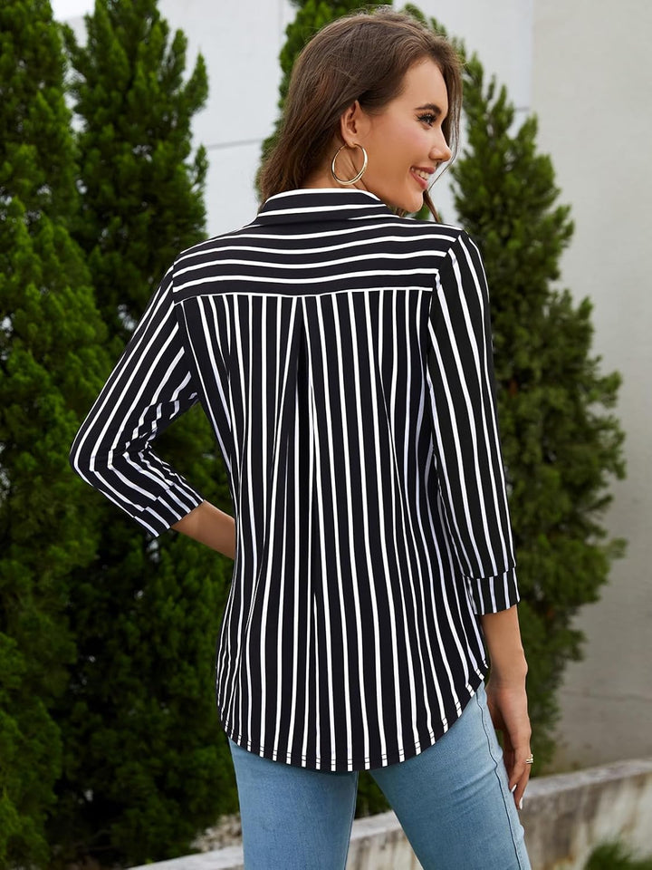 Siddhe Damen V-Ausschnitt Bluse 3/4 Ärmel Oberteile Tunika Tops Locker Longshirt Lässige T-Shirt Lan