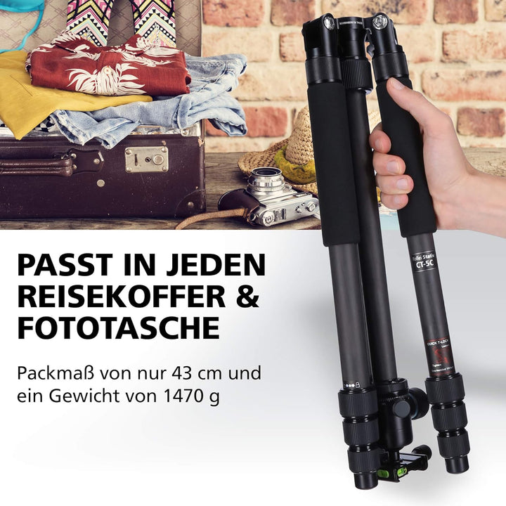 Rollei Carbon Stativ CT-5C I 3-in-1 Kamera-Stativ, Mini-Stativ und Monopod I 157 cm max. Höhe, 43 cm