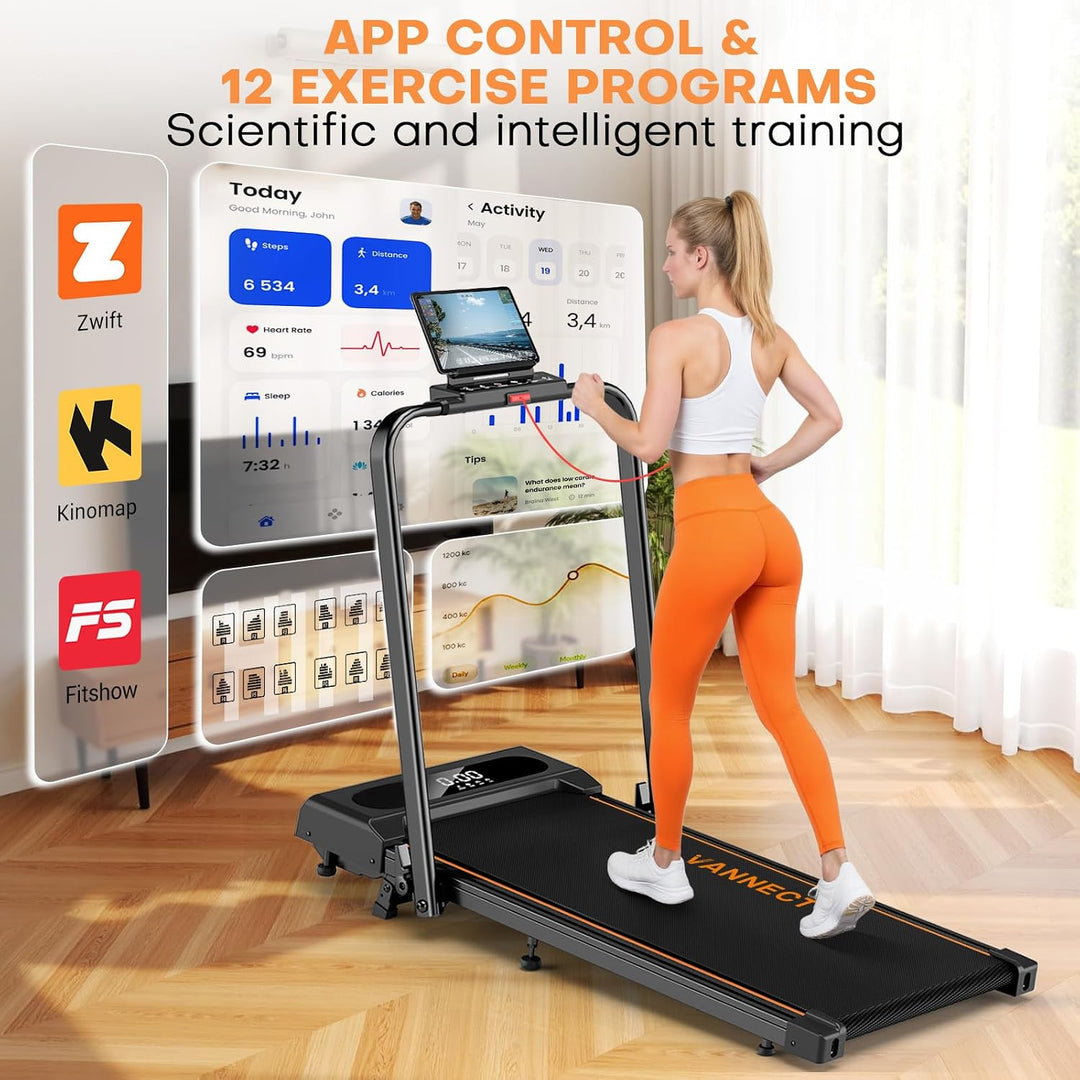 Laufband für Zuhause, VANNECT Walking Pad, 1-12 km/h Klappbares Laufband mit 9% Steigung, Ultra-Leis