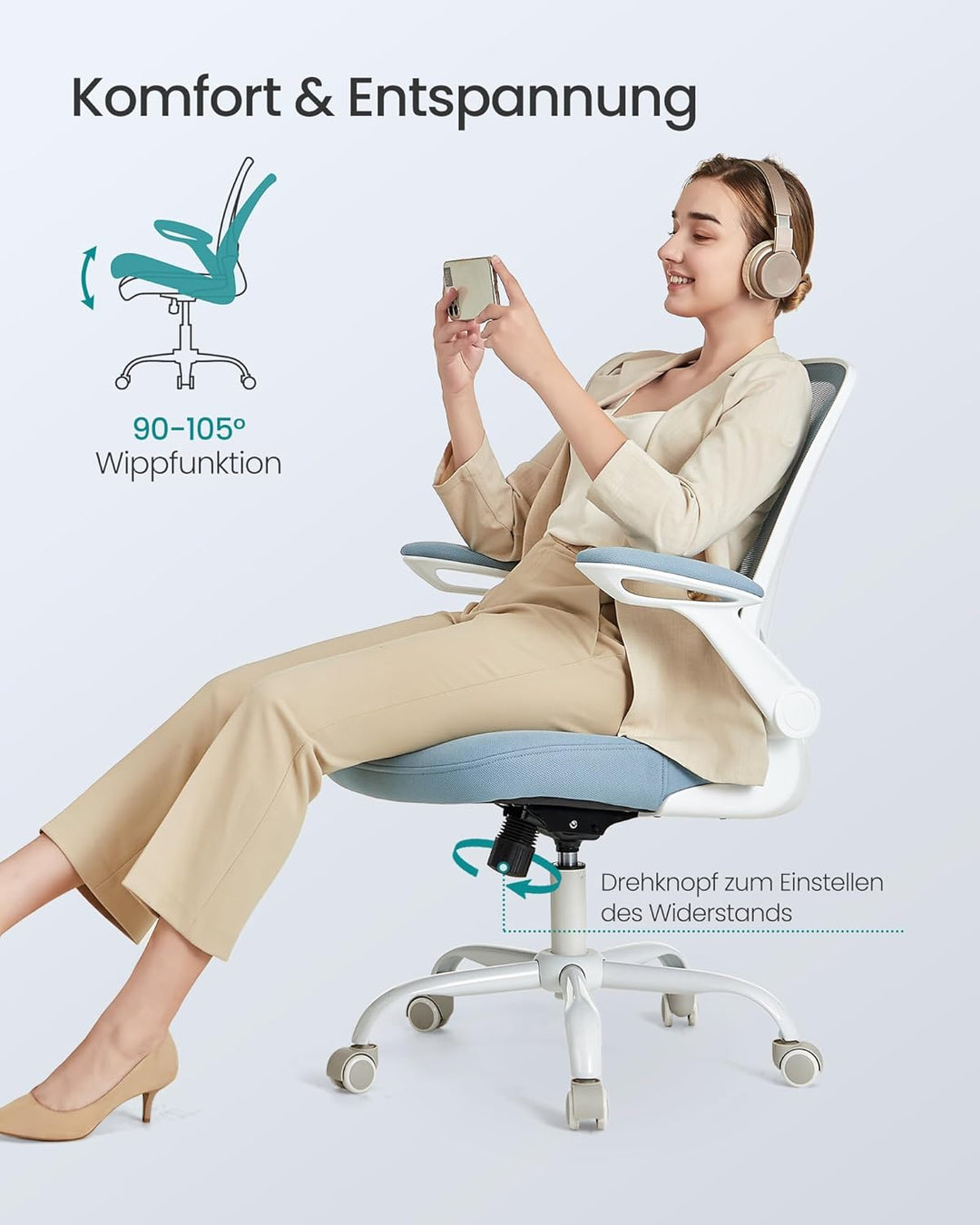 SONGMICS Bürostuhl, Schreibtischstuhl, Drehstuhl mit Netzbespannung, ergonomisch, gepolsterte Lenden