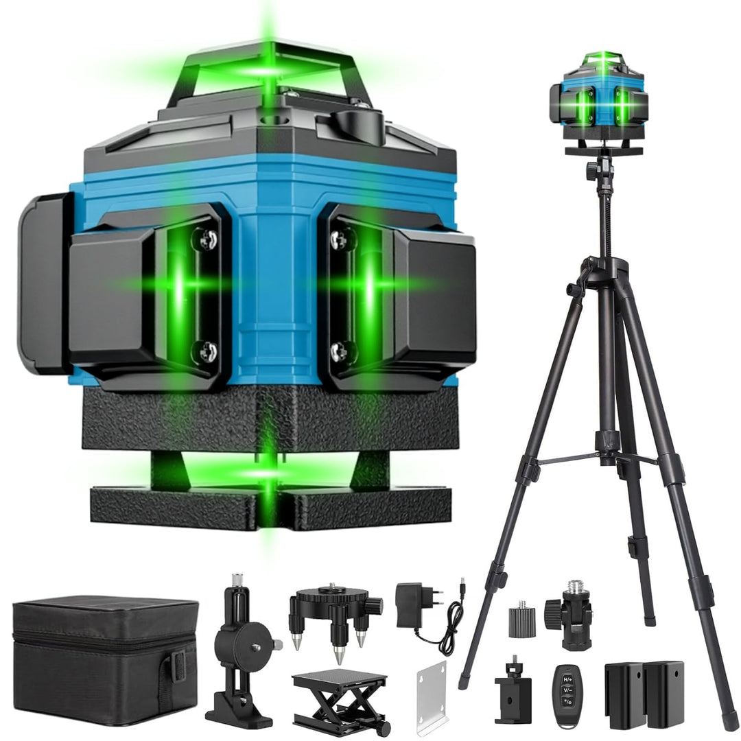 VOBOR Kreuzlinienlaser mit Stativ, 16 Line Laser Wasserwaage Selbstnivellierend IP54, 360° Rotations