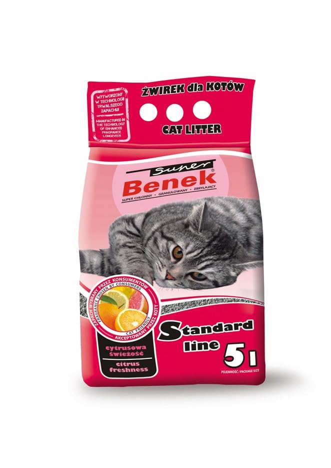 Super Benek Standard Citrus Frische Katzentoilette Katzenkies 5L