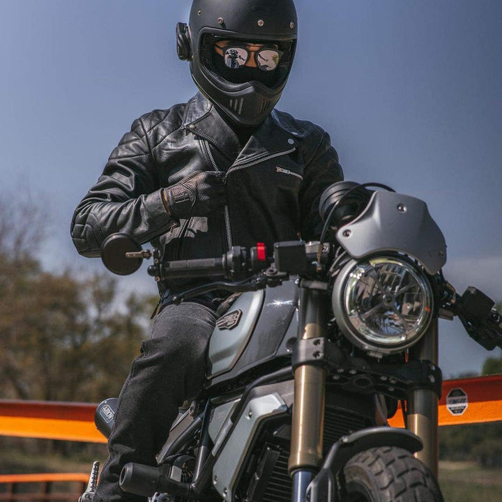 Harssidanzar Herren Motorradhandschuhe Ziegenleder Vollfinger Atmungsaktives und Perforiertes Design
