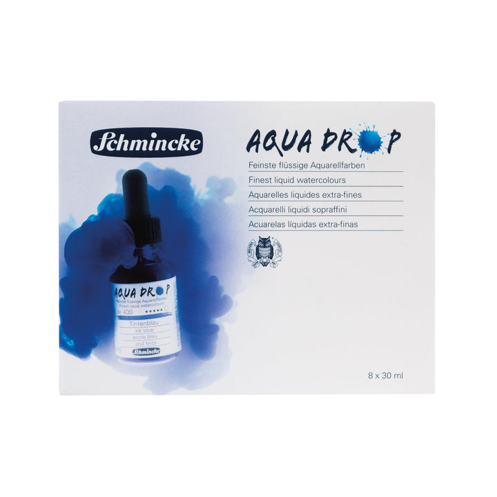 Schmincke - AQUA DROP, flüssige, hochlichtechte Aquarellfarbe, 8 x 30 ml Farben, 78 703 097, Set für