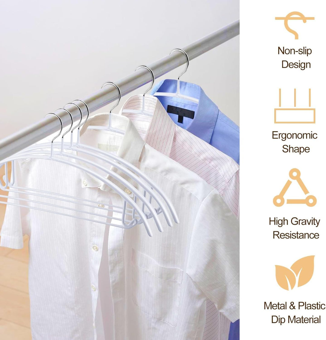 Kleiderbügel 18 Stück, Weiss Kunststoff mit PVC-Beschichtung, Wiederverwendbar, Mit Haken und Rutsch