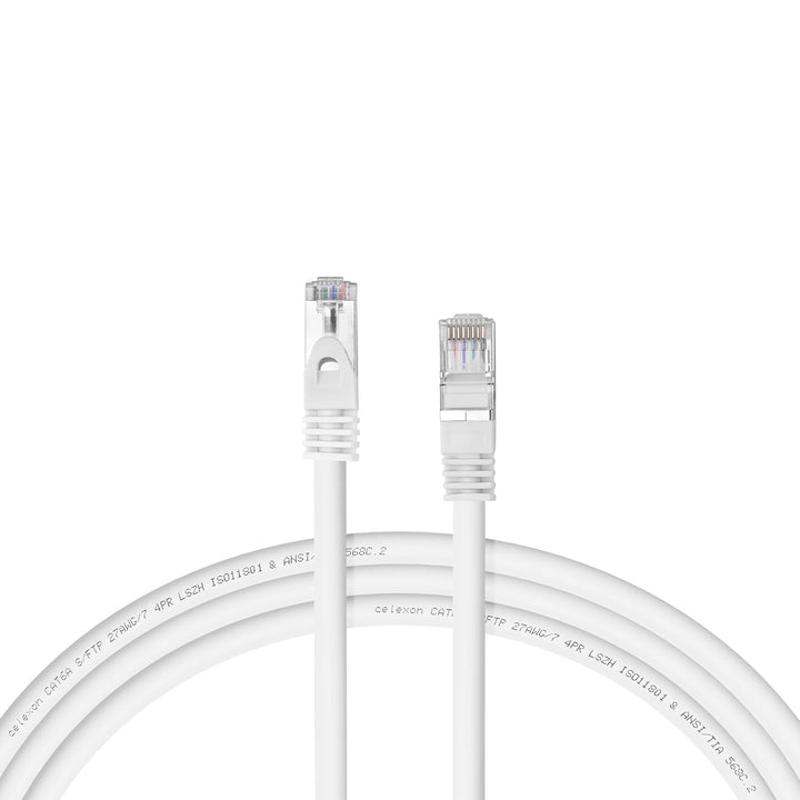 celexon CAT 6A Patchkabel S/FTP - 2m - weiss - RJ45 auf RJ45, TIA/EIA 568B - 10 Gbps, 500 MHz - hoch