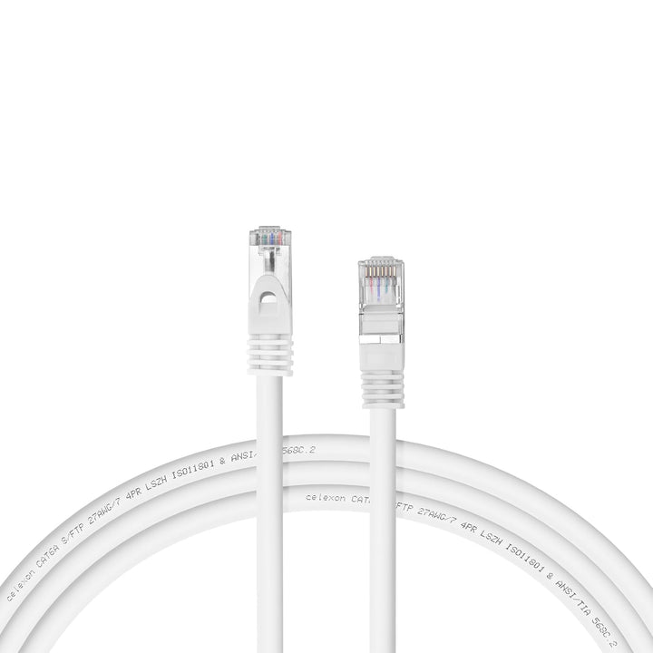 celexon CAT 6A S/FTP Patchkabel | 20 m, Weiss | 10 Gbit/s | Geschirmtes RJ45-Netzwerkkabel für zuver