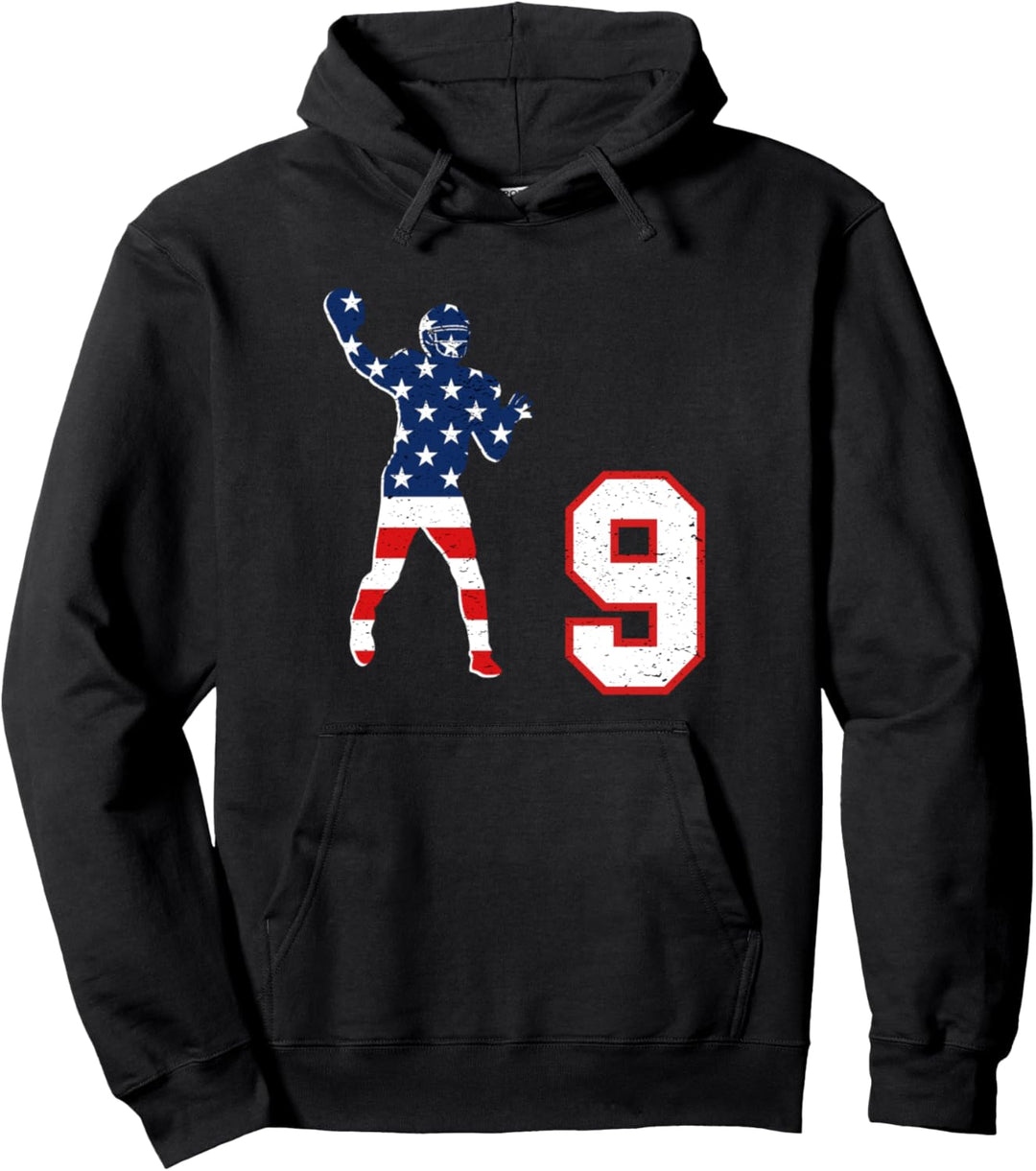 Fussball Nummer 9 mit amerikanischer USA-Flagge Pullover Hoodie