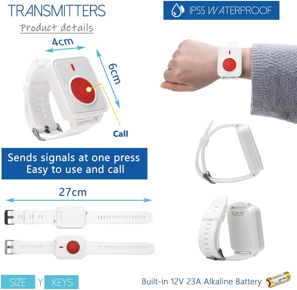 Wireless Personal Alarm für ältere Menschen Caregiver Pager Notruf Glocke Taste Alarm System 500ft m
