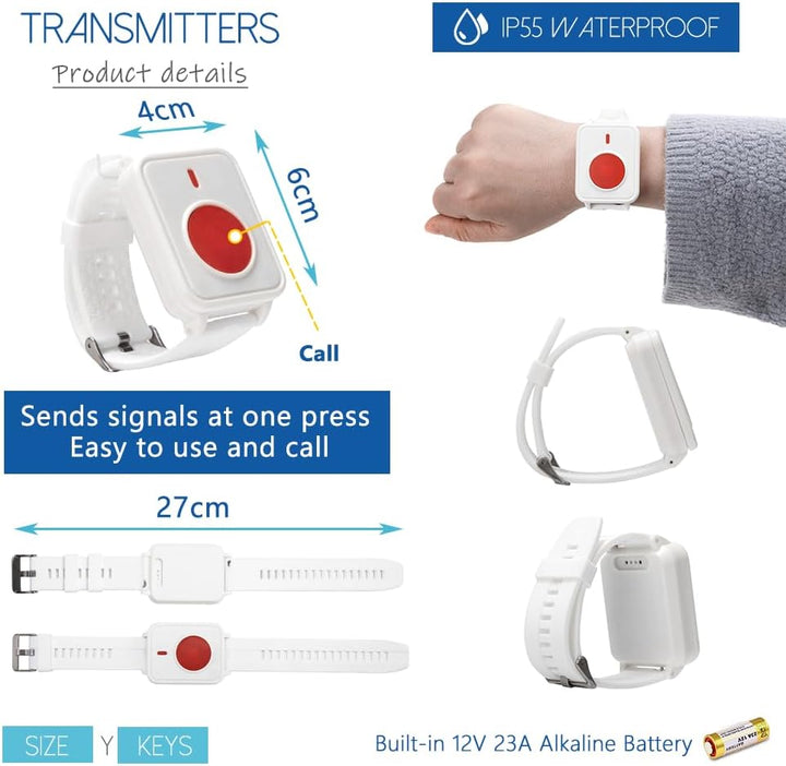 Wireless Personal Alarm für ältere Menschen Caregiver Pager Notruf Glocke Taste Alarm System 500ft m