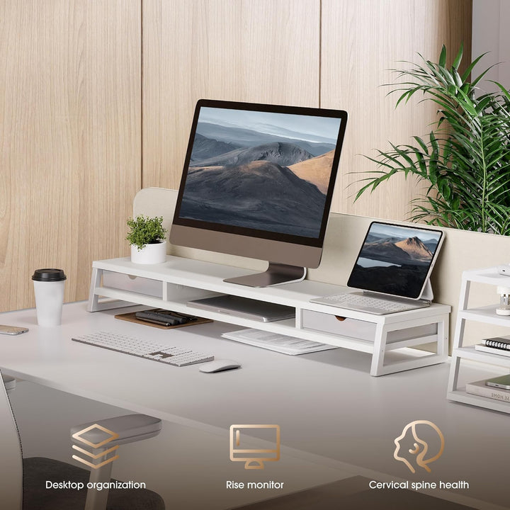 Fenge Dual Monitorständer Riser mit 2 Acryl Schubladen 2 Etagen 108cm Computer Bildschirmständer für
