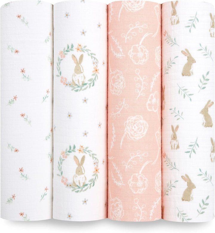 aden + anais™ Essentials Baumwoll-Musselin-Pucktuch Blushing Bunnies in 4er-Packung, Blushing Bunnie