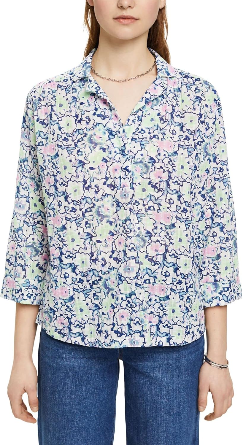 ESPRIT Baumwollbluse mit Blumen-Print