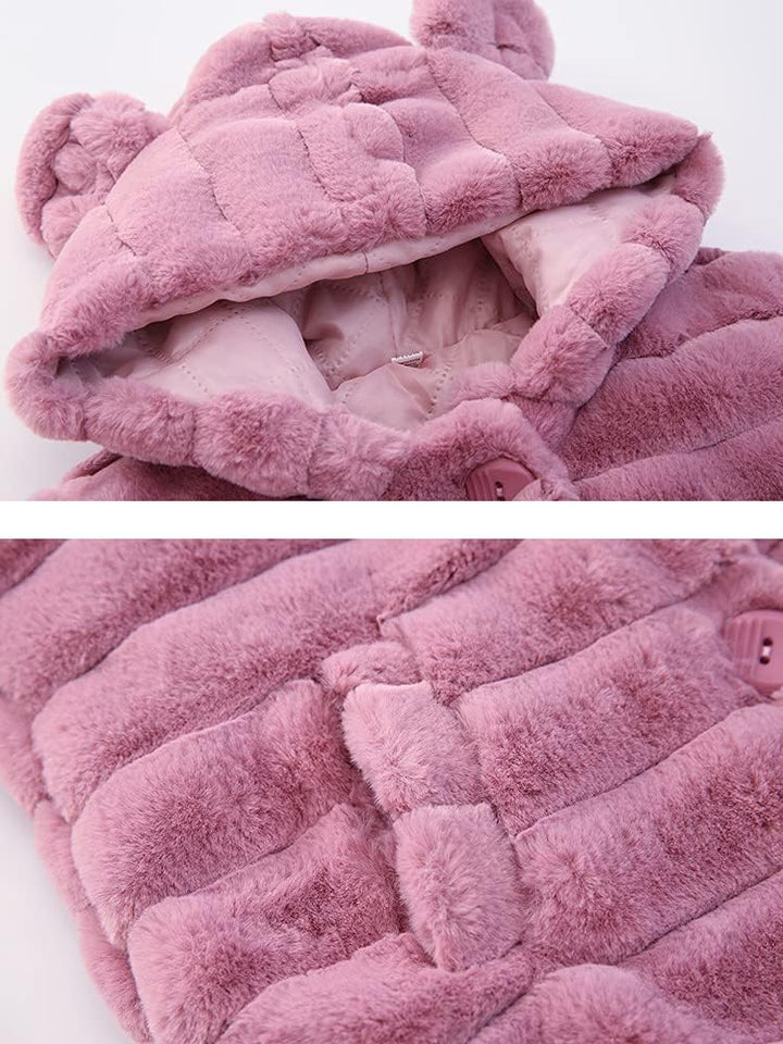 Aeslech Mädchen Mantel Kunstfell mit Kapuze Kinder Mädchen Mantel Warm Winter 92-98 Rosa, 92-98 Rosa