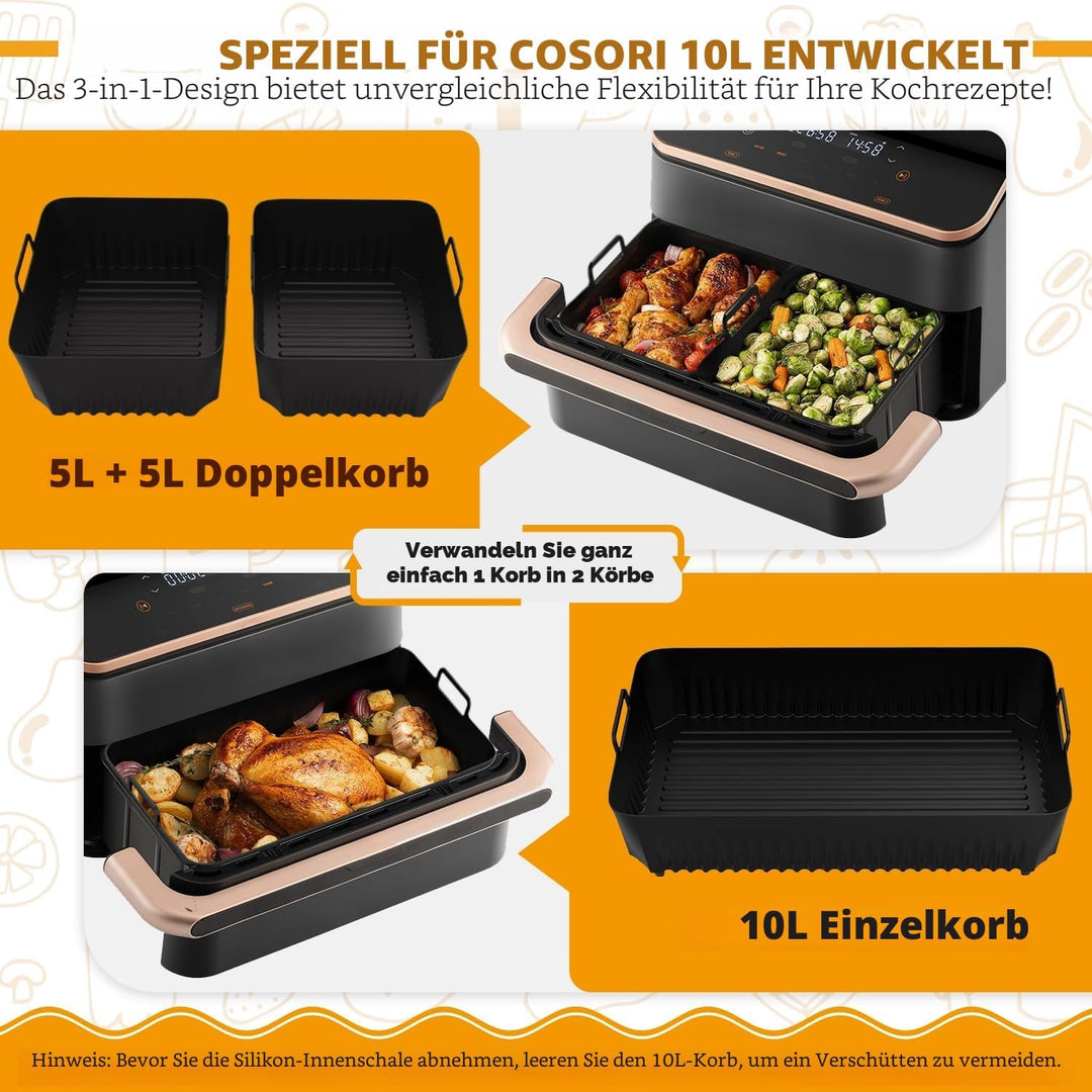 3 Stück Silikonform HeissLuftfritteuse Zubehör für Cosori Twinfry 10L,Silikonform Airfryer für Cosor
