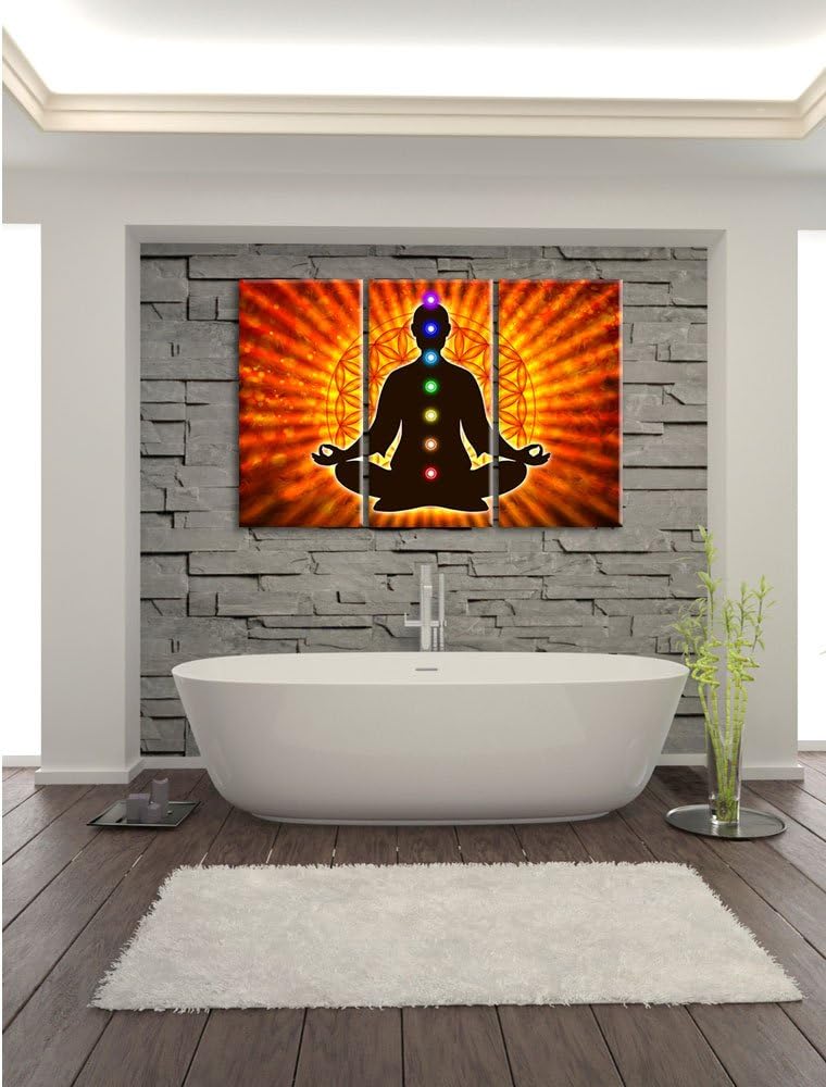 Pixxprint Meditation mit den 7 Chakren als Leinwandbild/Grösse: 3 Teilig (120x80) / Wandbild/Kunstdr